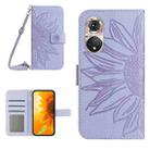 For Huawei P50 Pro Skin Feel Sun Flower Pattern Flip Leather Phone Case with Lanyard(Purple) - 1