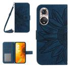 For Huawei P50 Pro Skin Feel Sun Flower Pattern Flip Leather Phone Case with Lanyard(Inky Blue) - 1
