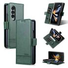 For Samsung Galaxy Z Fold4 AZNS Magnetic Calf Texture Horizontal Flip Leather Phone Case(Dark Green) - 1