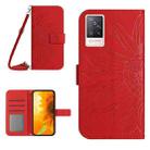 For vivo V21 4G/V21 5G Skin Feel Sun Flower Pattern Flip Leather Phone Case with Lanyard(Red) - 1