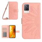 For vivo V21 4G/V21 5G Skin Feel Sun Flower Pattern Flip Leather Phone Case with Lanyard(Pink) - 1