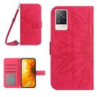 For vivo V21 4G/V21 5G Skin Feel Sun Flower Pattern Flip Leather Phone Case with Lanyard(Rose Red) - 1