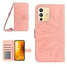 For vivo V23 5G Skin Feel Sun Flower Pattern Flip Leather Phone Case with Lanyard(Pink) - 1