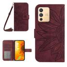 For vivo V23 5G Skin Feel Sun Flower Pattern Flip Leather Phone Case with Lanyard(Wine Red) - 1