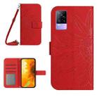 For vivo Y73 2021/V21E Skin Feel Sun Flower Pattern Flip Leather Phone Case with Lanyard(Red) - 1