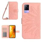 For vivo Y73 2021/V21E Skin Feel Sun Flower Pattern Flip Leather Phone Case with Lanyard(Pink) - 1