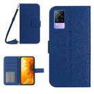For vivo Y73 2021/V21E Skin Feel Sun Flower Pattern Flip Leather Phone Case with Lanyard(Dark Blue) - 1