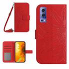 For vivo Y72 5G/iQOO Z3/Y52 5G/Y53S Skin Feel Sun Flower Pattern Flip Leather Phone Case with Lanyard(Red) - 1