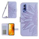 For vivo Y72 5G/iQOO Z3/Y52 5G/Y53S Skin Feel Sun Flower Pattern Flip Leather Phone Case with Lanyard(Purple) - 1