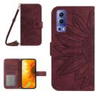 For vivo Y72 5G/iQOO Z3/Y52 5G/Y53S Skin Feel Sun Flower Pattern Flip Leather Phone Case with Lanyard(Wine Red) - 1