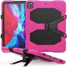 For iPad Pro 12.9 inch (2020) Shockproof Colorful Silicon + PC Protective Tablet Case with Holder & Shoulder Strap & Hand Strap (Rose Red) - 1