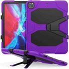 For iPad Pro 12.9 inch (2020) Shockproof Colorful Silicon + PC Protective Tablet Case with Holder & Shoulder Strap & Hand Strap (Purple) - 1