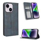 For iPhone 14 Plus Magnetic Buckle Retro Texture Leather Phone Case(Blue) - 1