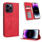 For iPhone 14 Pro Max Magnetic Buckle Retro Texture Leather Phone Case(Red) - 1