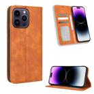 For iPhone 14 Pro Max Magnetic Buckle Retro Texture Leather Phone Case(Brown) - 1