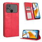 For Xiaomi Poco C40 Magnetic Buckle Retro Texture Leather Phone Case(Red) - 1