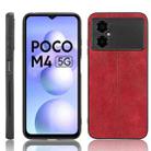 For Xiaomi Poco M4 5G Sewing Cow Pattern Skin PC + PU + TPU Phone Case(Red) - 1