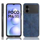 For Xiaomi Poco M4 5G Sewing Cow Pattern Skin PC + PU + TPU Phone Case(Blue) - 1