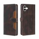 For Samsung Galaxy A04 Skin Feel Magnetic Buckle Leather Phone Case(Brown) - 1