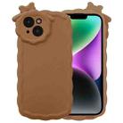 For iPhone 14 Plus Bowknot Liquid Silicone Phone Case(Brown) - 1