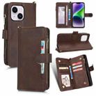 For iPhone 14 Plus Litchi Texture Zipper Leather Phone Case(Brown) - 1