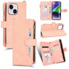 For iPhone 14 Plus Litchi Texture Zipper Leather Phone Case(Pink) - 1