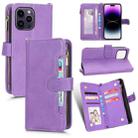 For iPhone 14 Pro Max Litchi Texture Zipper Leather Phone Case(Purple) - 1