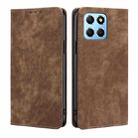 For Honor X8 5G/X6 RFID Anti-theft Brush Magnetic Leather Phone Case(Brown) - 1