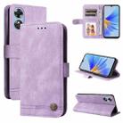 For OPPO A17 Skin Feel Life Tree Metal Button Leather Phone Case(Purple) - 1