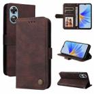 For OPPO A17 Skin Feel Life Tree Metal Button Leather Phone Case(Brown) - 1