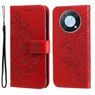 For Huawei nova Y90 / Enjoy 50 Pro 7-petal Flowers Embossing Leather Phone Case(Red) - 1