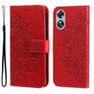 For OPPO A17 7-petal Flowers Embossing Leather Phone Case(Red) - 1