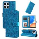 For Honor X8 5G / X6 Embossed Sunflower Leather Phone Case(Blue) - 1