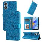 For OPPO A17 Embossed Sunflower Leather Phone Case(Blue) - 1
