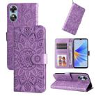 For OPPO A17 Embossed Sunflower Leather Phone Case(Purple) - 1