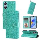 For OPPO A17 Embossed Sunflower Leather Phone Case(Green) - 1