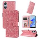 For OPPO A17 Embossed Sunflower Leather Phone Case(Rose Gold) - 1