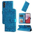 For Samsung Galaxy A14 5G Embossed Sunflower Leather Phone Case(Blue) - 1