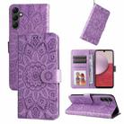 For Samsung Galaxy A14 5G Embossed Sunflower Leather Phone Case(Purple) - 1