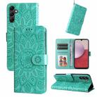 For Samsung Galaxy A14 5G Embossed Sunflower Leather Phone Case(Green) - 1