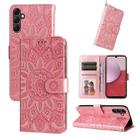 For Samsung Galaxy A14 5G Embossed Sunflower Leather Phone Case(Rose Gold) - 1