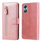 For OPPO A17 Calf Texture Zipper Leather Phone Case(Rose Gold) - 1