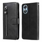 For OPPO A17 Calf Texture Zipper Leather Phone Case(Black) - 1