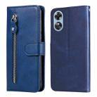 For OPPO A17 Calf Texture Zipper Leather Phone Case(Blue) - 1