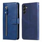For Samsung Galaxy A14 5G Calf Texture Zipper Leather Phone Case(Blue) - 1