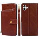 For Samsung Galaxy A04 Zipper Bag Flip Leather Phone Case(Brown) - 1