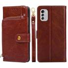 For Nokia G60 5G Zipper Bag Flip Leather Phone Case(Brown) - 1