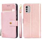 For Nokia G60 5G Zipper Bag Flip Leather Phone Case(Rose Gold) - 1