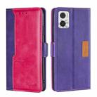 For Motorola Moto E22/E22i Contrast Color Side Buckle Leather Phone Case(Purple+Rose Red) - 1