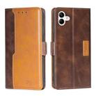 For Samsung Galaxy A04 Contrast Color Side Buckle Leather Phone Case(Dark Brown+Gold) - 1